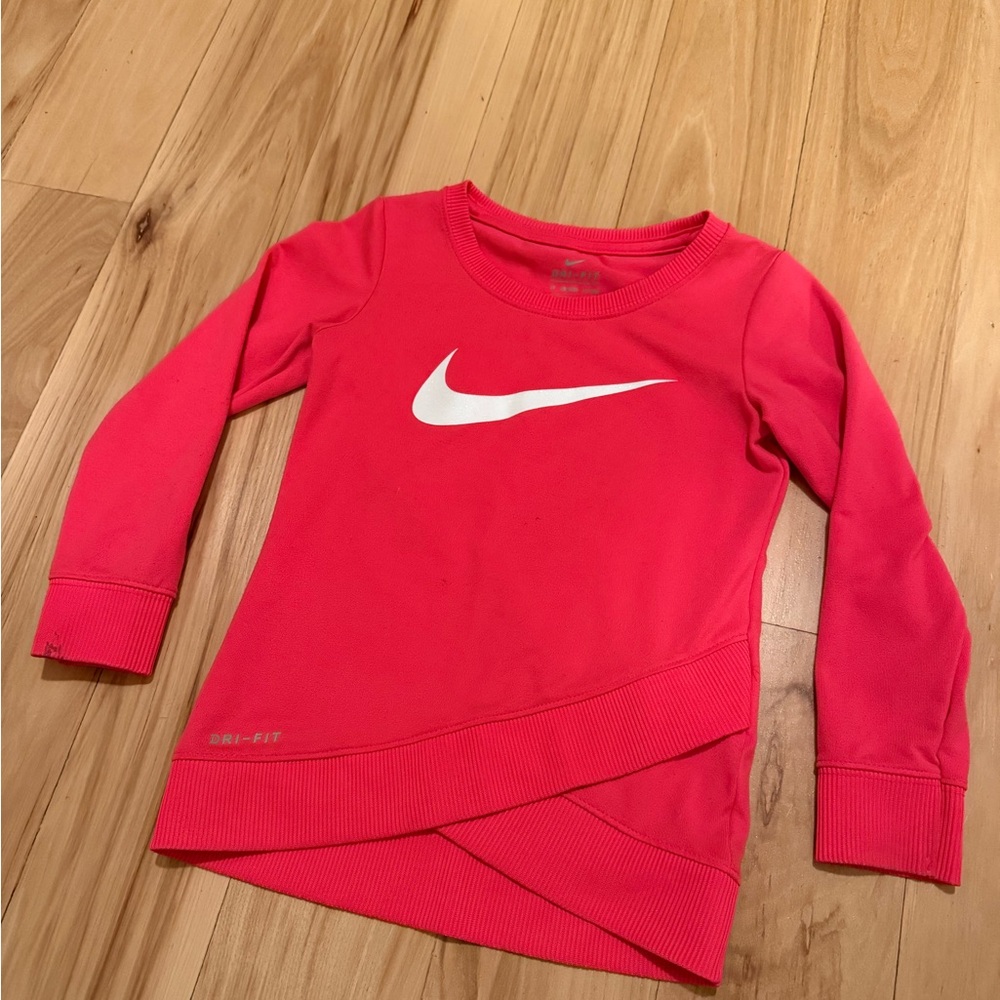 Nike Girls Pink Long Sleeve Lightweight Crewneck White Logo